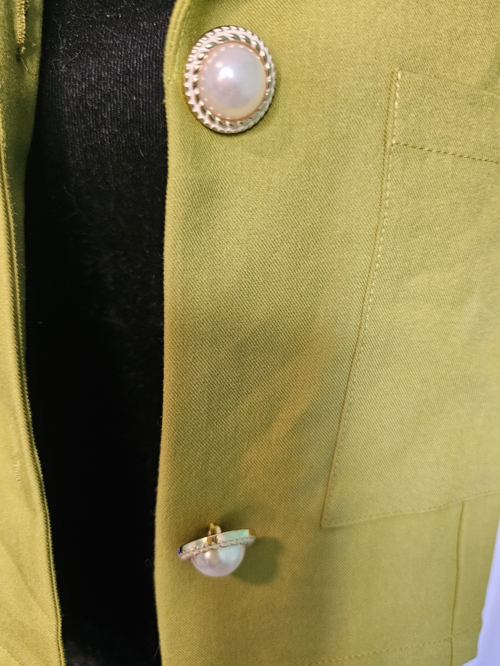 Vero Moda Cropped Blazer in Lime Green w/ Pearl Buttons Women's Size L NWT - Picture 6 of 13